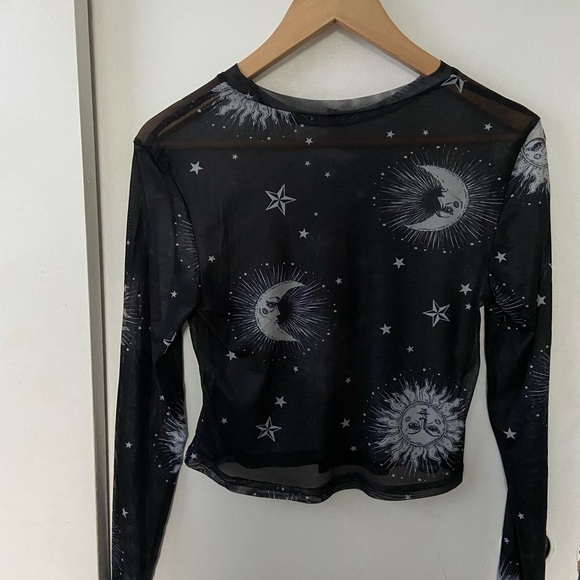 Tops - Celestial Black Mesh Crop Top
